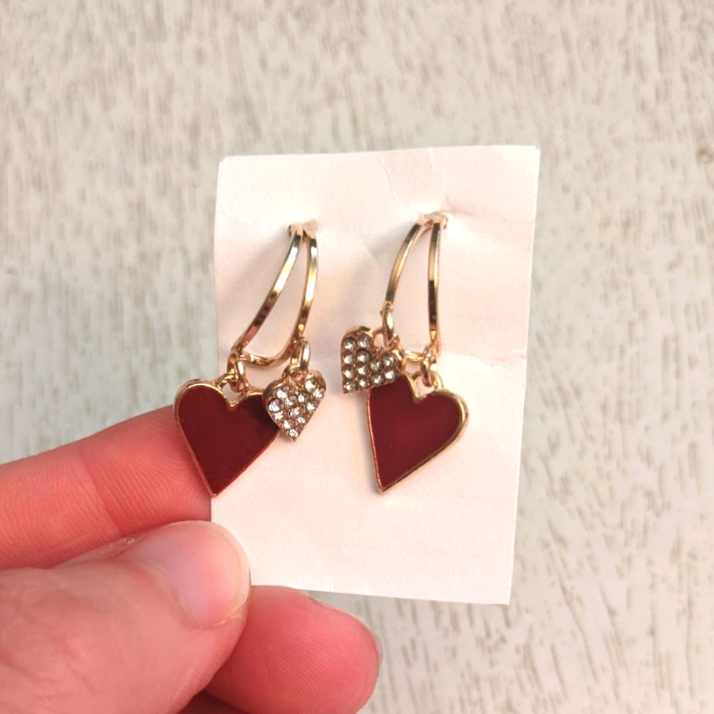 Double Heart Dangle Earrings